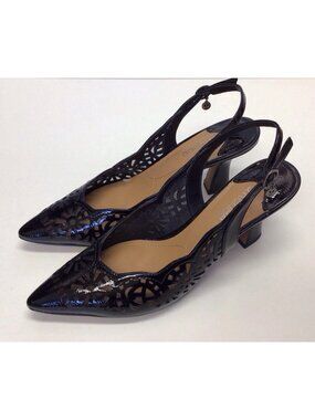 J. Renee Women's Black Patent Leather Slingback Heels Size 10.5M Shoes
